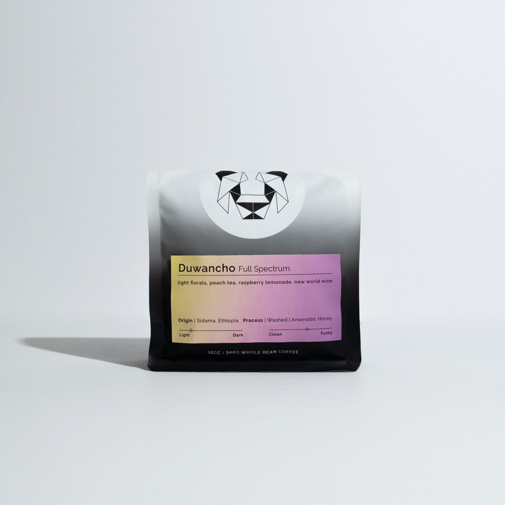 A bag of coffee on a white background that says Duwancho Full Spectrum.