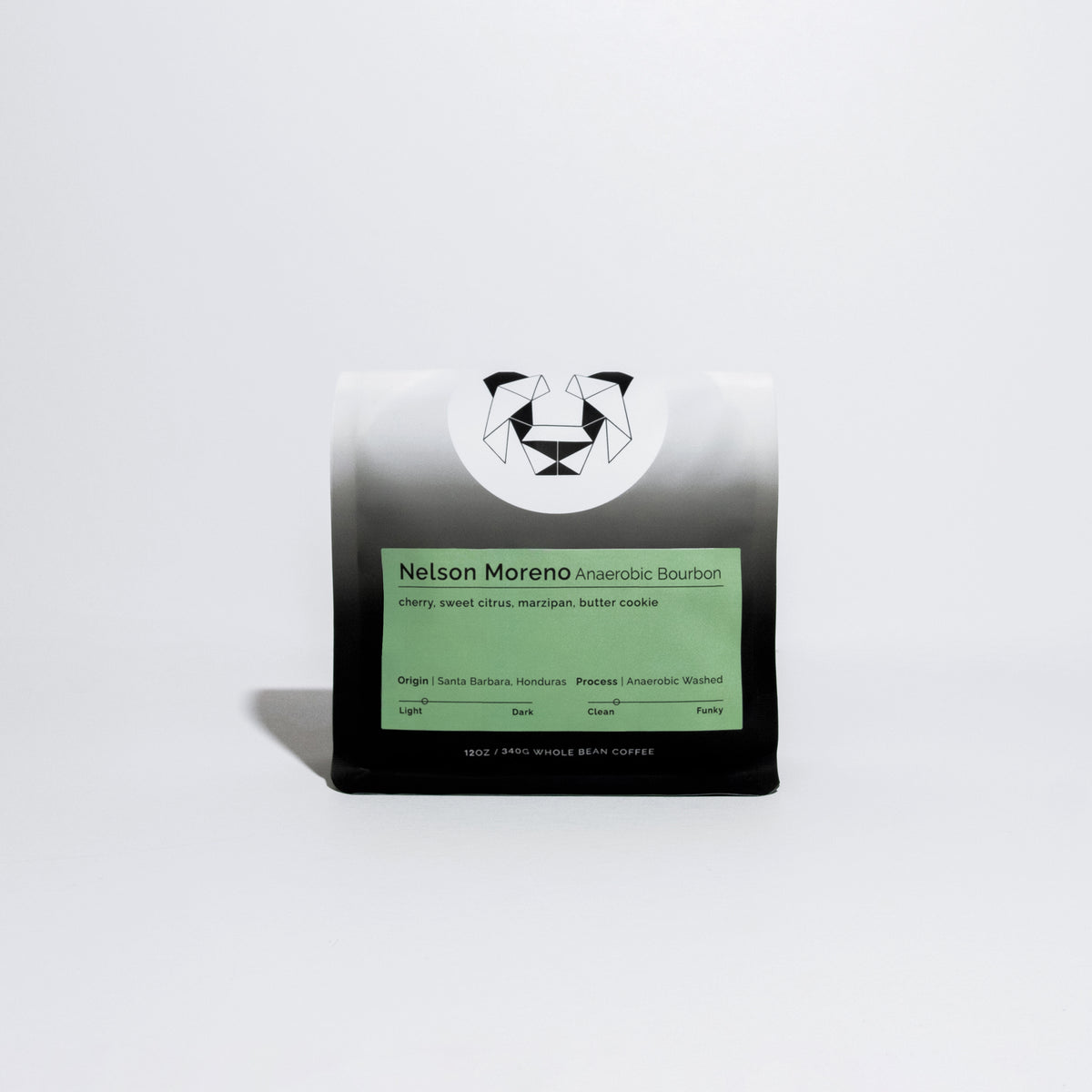 Bag of Nelson Moreno - Anaerobic Bourbon coffee in front of a white background