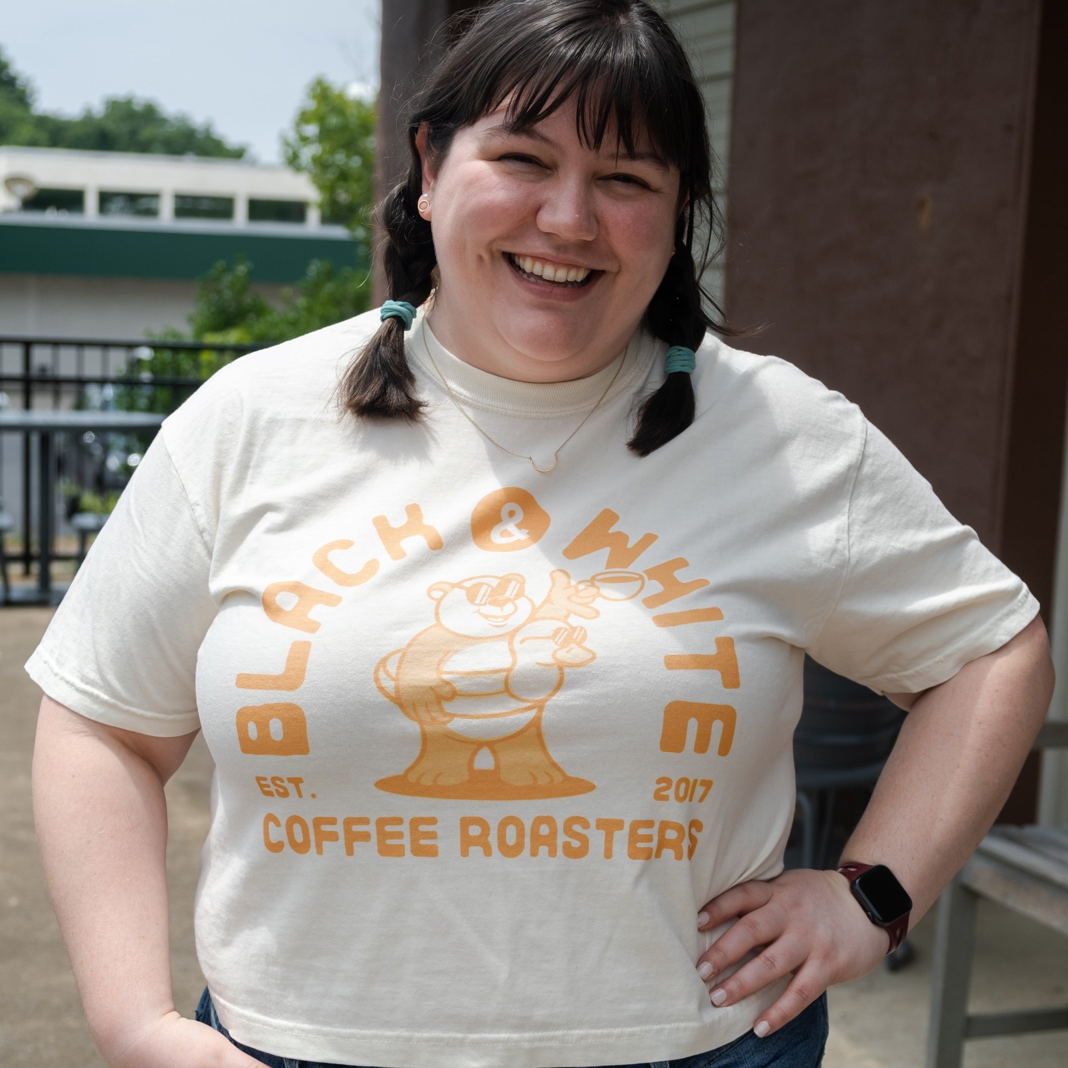 Orange Creamsicle Panda Crop Shirt, featuring a custom panda illustration by @bearroach on a heavyweight, pre-shrunk cotton, offering an oversized, relaxed fit.